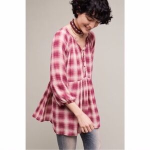 Anthropologie Maeve pink check boho top